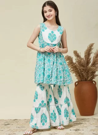 Blue Cotton Readymade Salwar Suit