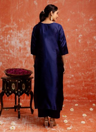 Blue Cotton Salwar Suit with Jacquard and Zari Work for Ceremonial