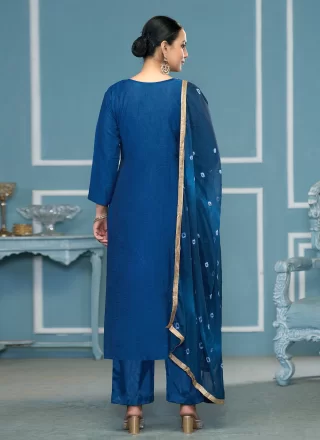 Blue Cotton Salwar Suit with Print Work