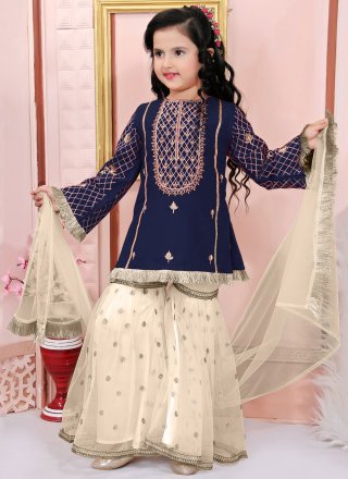 Blue Cotton Silk Readymade Salwar Suit