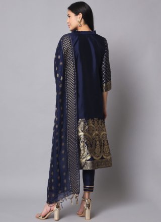 Blue Cotton Silk Salwar Suit with Jacquard Work for Casual