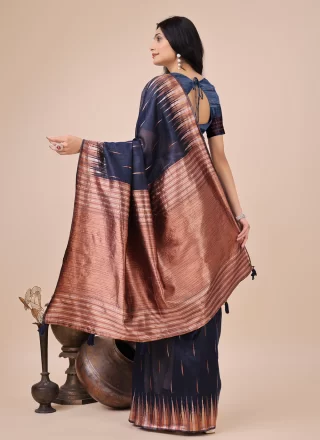Blue Cotton Trendy Saree