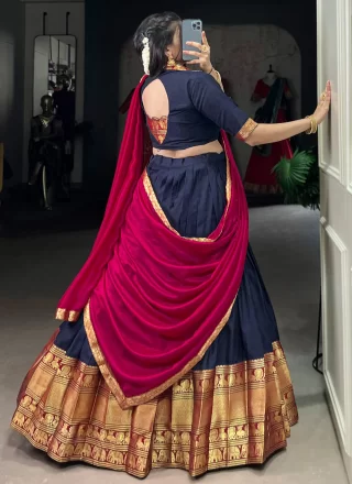 Blue Cotton Weaving Work Lehenga Choli for Festival