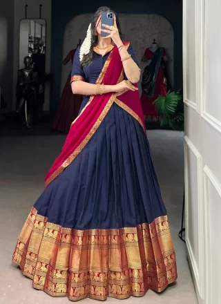 Blue Cotton Weaving Work Lehenga Choli for Festival