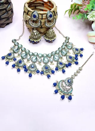 Blue Diamond, Moti and Stone Work Necklace Set