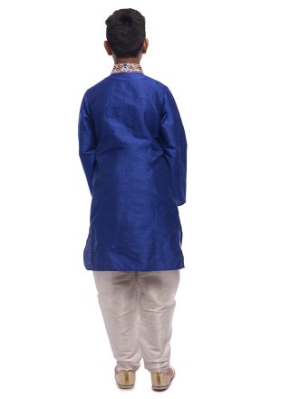 Blue Dupion Silk Embroidered Work Dhoti Kurta
