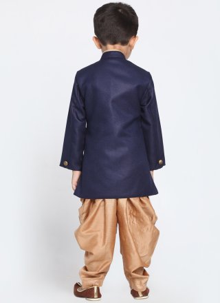Blue Dupion Silk Embroidered Work Indo Western for Kid