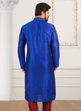 Blue Dupion Silk Plain Work Kurta Pyjama