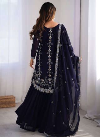 Blue Embroidered, Sequins and Zari Work Faux Georgette Trendy Suit