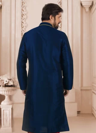 Blue Embroidered Work Dupion Silk Kurta Pyjama