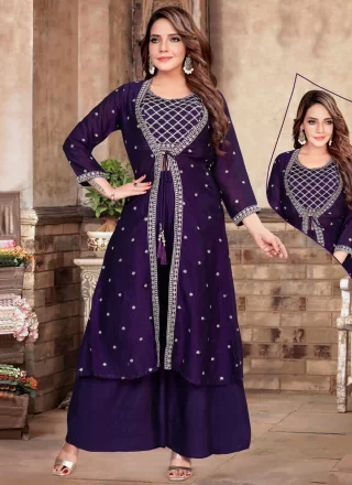 Blue Embroidered Work Silk Salwar Suit