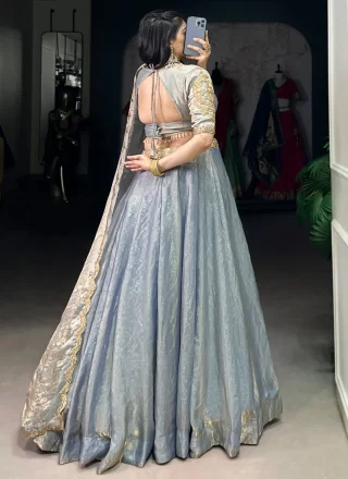 Blue Fandy Plain Work Lehenga Choli