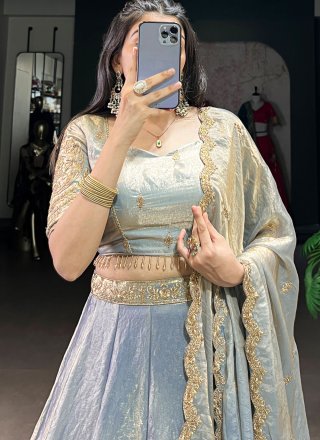 Blue Fandy Plain Work Lehenga Choli