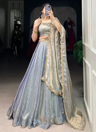 Blue Fandy Plain Work Lehenga Choli
