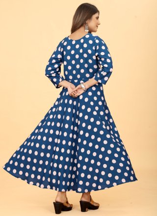 Blue Faux Georgette Casual Kurti with Polka Dotted Work
