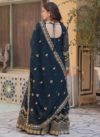 Blue Faux Georgette  Designer Gown with Embroidered, Sequins and Zari Work for Women