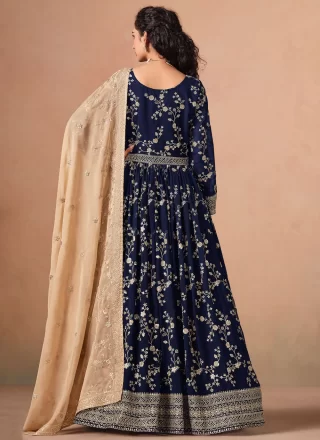 Blue Faux Georgette Salwar Suit with Embroidered and Sequins Work