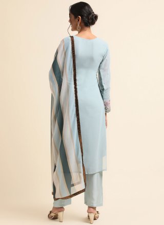 Blue Faux Georgette Salwar Suit with Embroidered Work