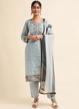 Blue Faux Georgette Salwar Suit with Embroidered Work