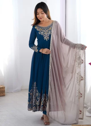 Blue Georgette Anarkali Suit with Embroidered and Sequins Work