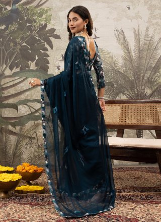 Blue Georgette Classic Sari
