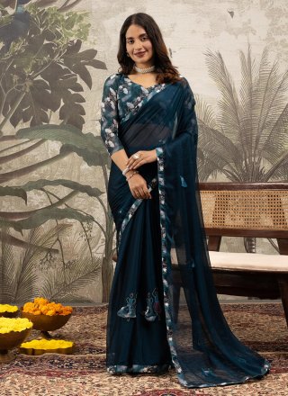 Blue Georgette Classic Sari