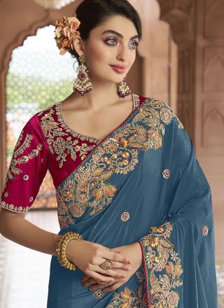 Blue Georgette Designer Sari