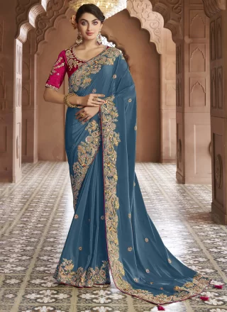 Blue Georgette Designer Sari
