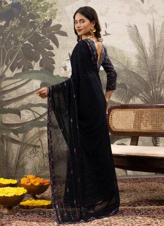 Blue Georgette Diamond and Stone Work Trendy Saree for Casual