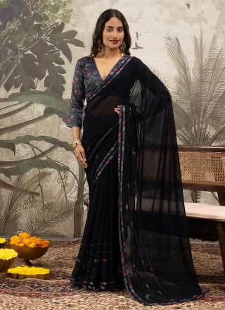 Blue Georgette Diamond and Stone Work Trendy Saree for Casual