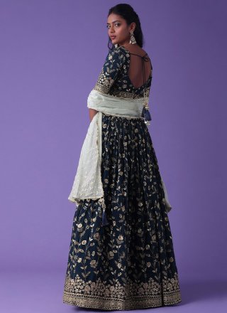 Blue Georgette Embroidered, Sequins and Zari Work Lehenga Choli for Ceremonial