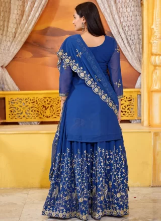 Blue Georgette Embroidered, Sequins and Zari Work Readymade Lehenga Choli