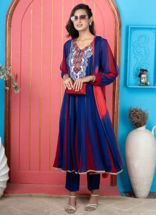 Blue Georgette Embroidered Work Anarkali Suit