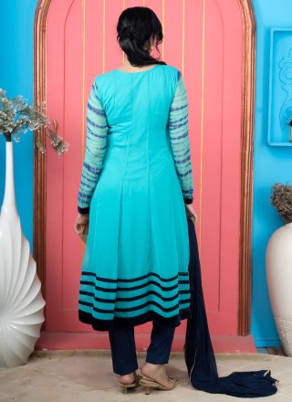 Blue Georgette Embroidered Work Readymade Salwar Suit for Ceremonial