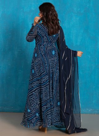 Blue Georgette Gown with Bandhej Work