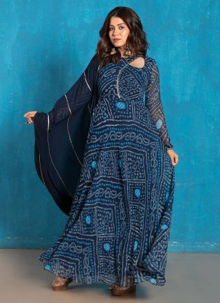 Blue Georgette Gown with Bandhej Work