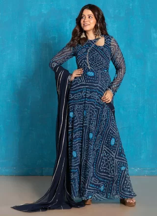 Blue Georgette Gown with Bandhej Work