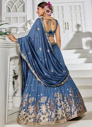 Blue Georgette Lehenga Choli with Embroidered, Sequins and Zari Work