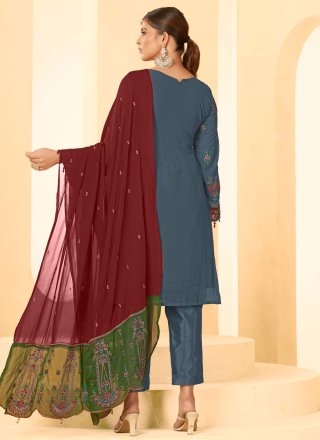 Blue Georgette Salwar Suit with Embroidered, Stone and Zari Work
