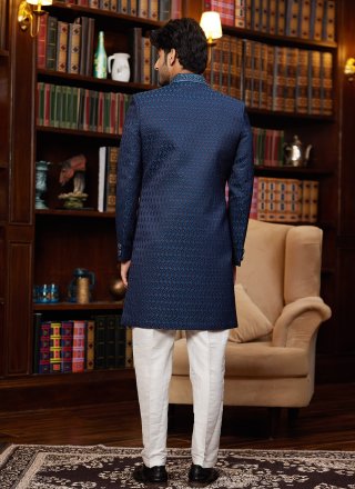 Blue Imported Buttons and Fancy Work Indo Western for Ceremonial