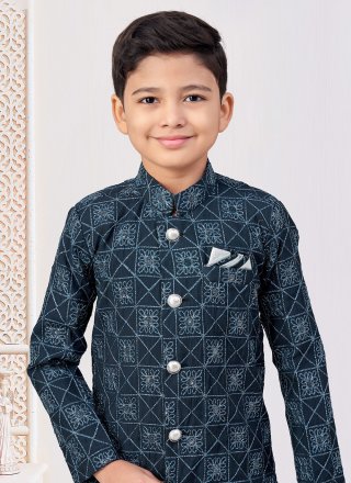 Blue Imported Machine Embroidery and Thread Work Indo Western