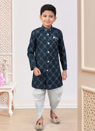 Blue Imported Machine Embroidery and Thread Work Indo Western
