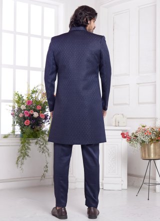 Blue Imported Plain Work Indo Western