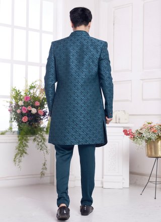 Blue Imported Plain Work Indo Western for Ceremonial