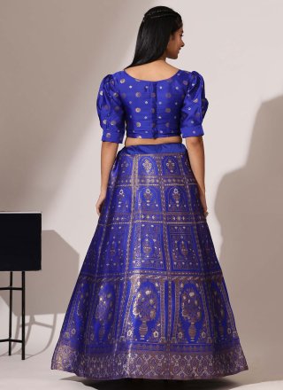 Blue Jacquard and Zari Work Jacquard Lehenga Choli