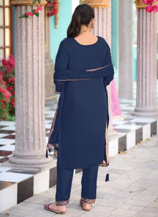 Blue Jacquard Embroidered Work Salwar Suit for Festival