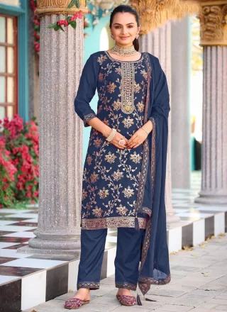 Blue Jacquard Embroidered Work Salwar Suit for Festival