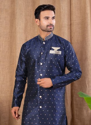Blue Jacquard Indo Western