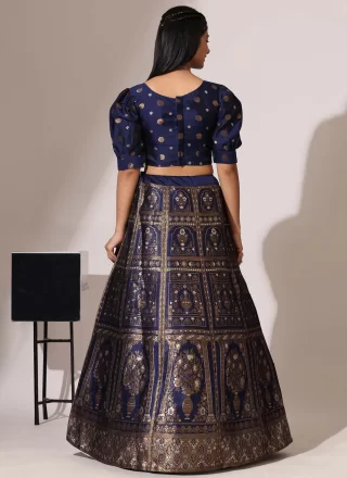 Blue Jacquard Jacquard and Zari Work Lehenga Choli for Festival