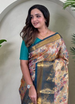 Blue Kanchipuram Silk Weaving Work Trendy Saree